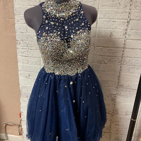 NWT Rachel Allen 6652 Navy Emebllished Short Prom Formal Dress 2 - Picture 2 of 14